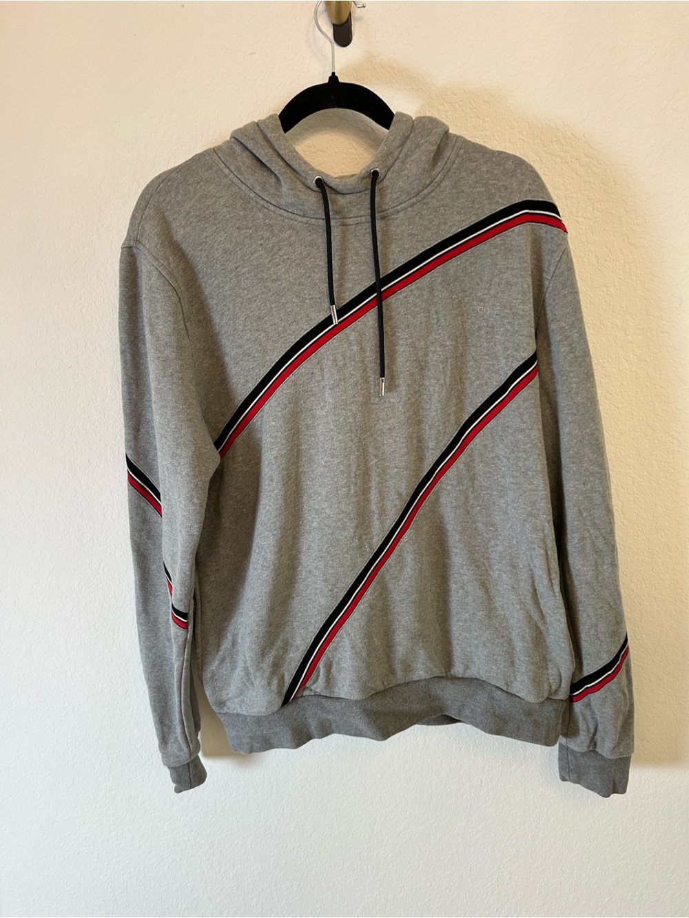 Dior Homme 2017 Gray Hooded Jacket with Red & Black Diagonal Stripes authentic
